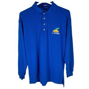 Delta Airlines Long Sleeve Polo Shirt Men M Vintage Atlanta Peach Pilot